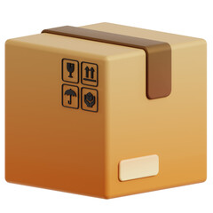 Realistic 3D Rendered Cardboard Box with Brown Strap and Shipping Symbols