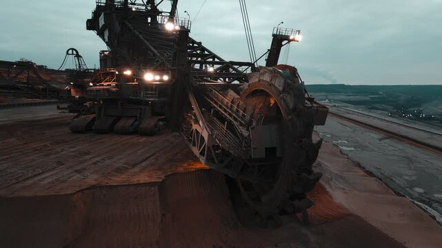 4K Drone View of Worlds Biggest Excavator 293 in Hambach Mine Germany