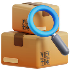 Isometric 3D Rendering Cardboard Boxes with Magnifying Glass for Logistics Illustration