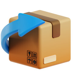 3D Rendered Realistic Cardboard Box with Blue Arrow Return Delivery Concept