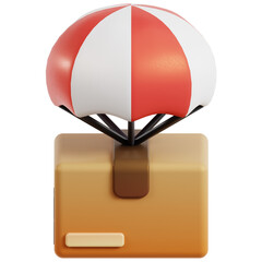 Isometric Rendered Parcel Delivery with Parachute Concept Icon Illustration