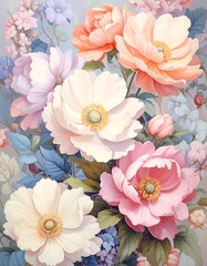 Beautiful Pastel Floral Bouquet Painting.