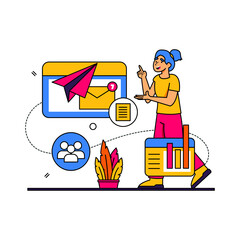 Woman Ordering Transportation Online Using Smartphone App With Digital Graphics And Interface Elements In A Bright Flat Design Style