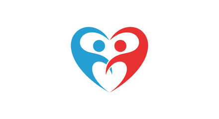 Love heart people logo. Concept for family care, couple relationship, charity, and community support. Metaphor for togetherness, unity, and teamwork. Two abstract figures.