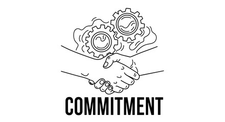 Commitment concept vector. Handshake with gears symbol of business partnership, agreement and deal. Metaphor for teamwork, collaboration, cooperation and synergy process.