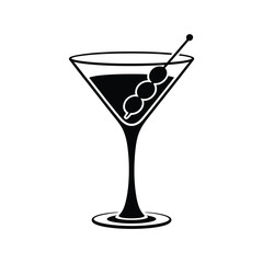Classic martini cocktail with olives in a stemmed glass