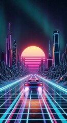 Retro Cityscape Drive - A Synthwave Journey into the Neon Sunset.