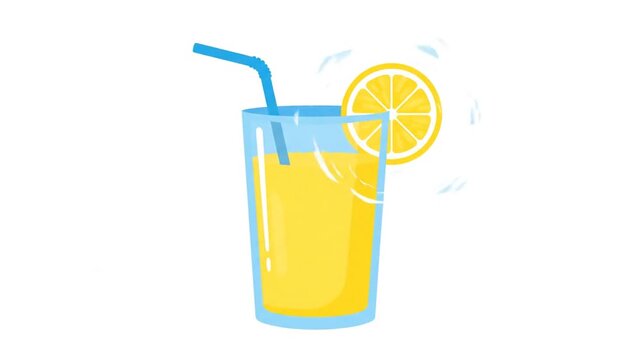 Dynamic Refreshing Lemonade Drink Animation with Glass, Straw, and Lemon Slice Reveal