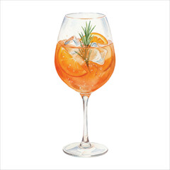 Aperol Spritz Watercolor Vector Illustration on White Background
