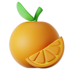 3D Rendered Juicy Orange Fruit with Green Leaf on Green Background Icon