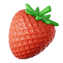 3D Rendered Realistic Ripe Red Strawberry with Green Leaves and Stems Icon Illustration