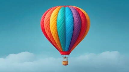 Fototapeta premium Vibrant Hot Air Balloon Flying Above Soft Clouds on a Bright Blue Sky, Capturing the Essence of Adventure and Joy in the Open Air