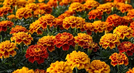 Vibrant Marigolds in Full Bloom - A Colorful Garden Display.