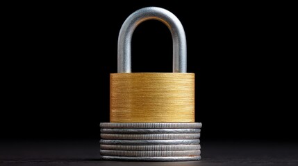 Secure Investment Concept with a Lock and Stack of Coins Symbolizing Financial Safety, Wealth Management, and Savings Strategies in a Dark Background