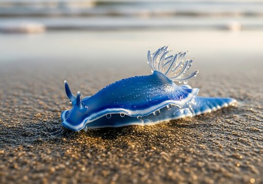 Glaucus Atlanticus on the Beach - A Striking Blue Sea Slug.