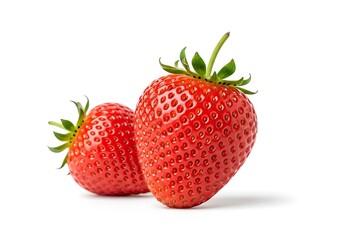 Two Fresh Strawberries on White Background - A Close-Up View.