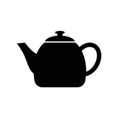 A simple, graphic icon depicts black teapot featuring curved handle, spout, and lid with knob, all against clean, stark white background.