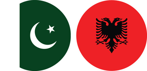 Pakistan and Albania Circular Flags Friendship Emblem – International Unity Vector Illustration and the transparent background 
