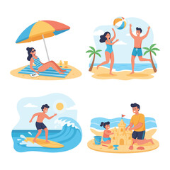 Beach Activity Bright Flat Summer People