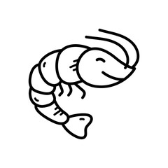 Cute Black And White Line Art Drawing Of A Shrimp With A Smiling Face And Antennae On A Transparent Background