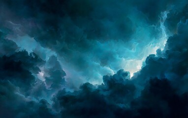 Deep blue stormy sky with bright light clouds dark