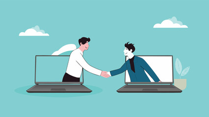 business to business illustration with the concept of two business people shaking hands to agreement, B2B marketing concept, business collaboration

