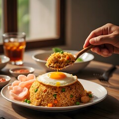 Indonesian fried rice has a savory, slightly sweet flavor and the fragrant aroma of sweet soy sauce and spices. The combination of basic spices includes shallots, garlic, chilies, and shrimp paste.