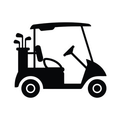 Black silhouette of a golf cart with golf clubs