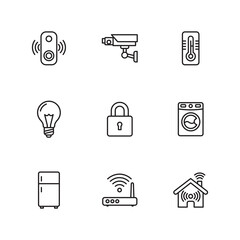 Minimalist Outline Smart Home Appliance and Security Devices Icon Set