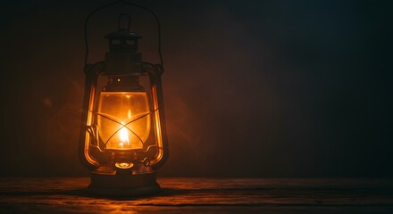 Vintage Lantern with Warm Glowing Light in Dark Environment