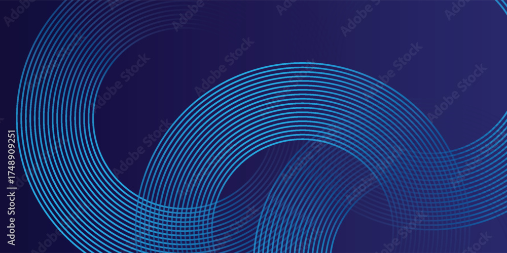 Wall mural abstract glowing geometric lines on dark background. elegant shiny blue rounded lines pattern. moder