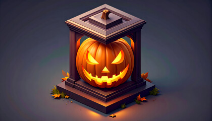 Sinister Glowing Jack O Lantern Contained Within an Ornate Pedestal Lantern.