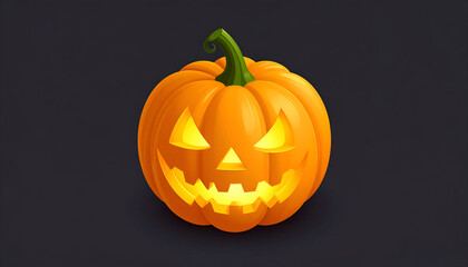 Spooky Glowing Halloween Pumpkin Jack-o-Lantern on Dark Background.