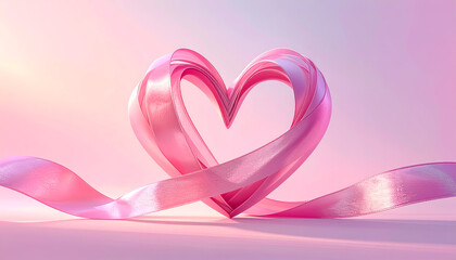 Elegant pink ribbon heart shape, romantic love symbol, Valentines Day.