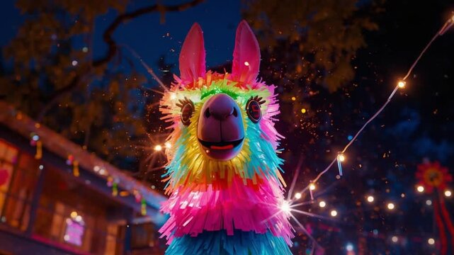 Colorful Donkey Pi&ntilde;ata Shining During Las Posadas Festival