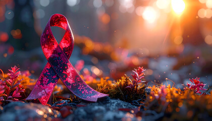 Red Ribbon Symbol of Hope and Awareness in Nature.