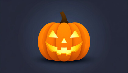 Spooky Halloween Jack O Lantern Glowing With Light On Dark Background.