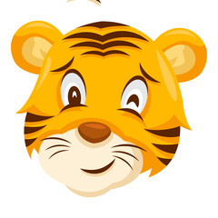 Cute Cartoon Tiger Face With Orange Black Stripes Brown Nose And Big Eyes Isolated On White Transparent Background