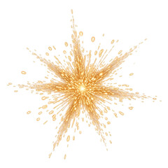 Golden light bursts outward in a star-like pattern, with many small glowing particles emanating from a central point.