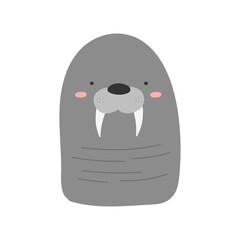 Cute Gray Walrus With Pink Cheeks And White Tusks On A Transparent Background Minimalist Style