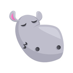 Cute Cartoon Hippo Head With Closed Eyes and Kissing Lips A Playful Gray Animal Illustration With Pink Inner Ears and Dark Eyes On A Transparent Background