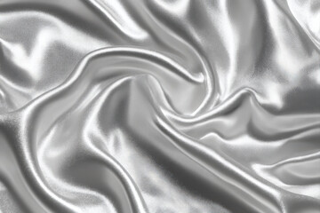 Fototapeta premium Crumpled silver foil with shimmering highlights on smooth white metallic background