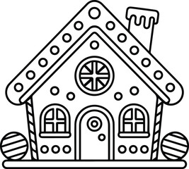Gingerbread House Outline Icon - Sweet Christmas Holiday Home Line Art Illustration