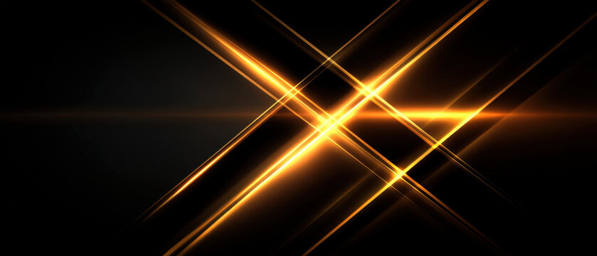 Warm golden light beams crossing diagonally on black background with elegant texture