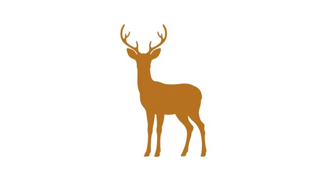Elegant Brown Deer Silhouette Animation Standing Majestically on a White Background