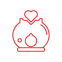 Red Line Art Icon of a Piggy Bank with a Heart on White Background love savings