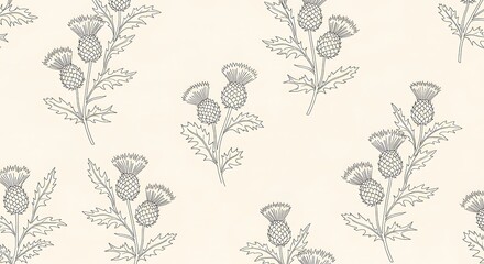 Elegant thistle flower pattern, hand-drawn style, vintage aesthetic art