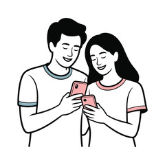 Couple Using Smartphones Together Sharing Content and Enjoying Online Interaction