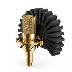 Golden Microphone with Acoustic Shield - Studio Recording Equipment.
