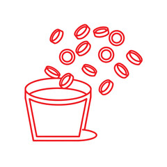 Red Outline of Blood Cells Falling into a Bucket on White Background red blood cells